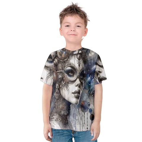 Woman In Space Kids  Cotton T-shirt by CKArtCreations