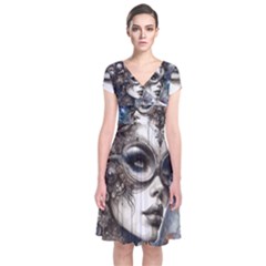 Woman In Space Short Sleeve Front Wrap Dress by CKArtCreations