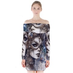 Woman In Space Long Sleeve Off Shoulder Dress by CKArtCreations