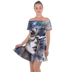 Woman In Space Off Shoulder Velour Dress