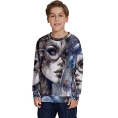 Woman In Space Kids  Crewneck Sweatshirt