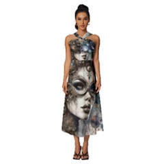 Woman In Space Sleeveless Cross Front Cocktail Midi Chiffon Dress by CKArtCreations