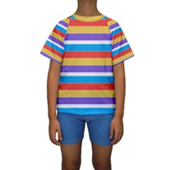 Stripes Pattern Design Lines Kids  Short Sleeve Swimwear