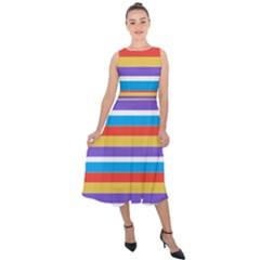 Stripes Pattern Design Lines Midi Tie-back Chiffon Dress