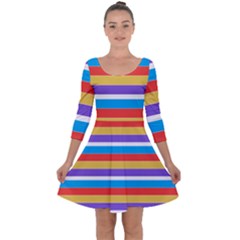 Stripes Pattern Design Lines Quarter Sleeve Skater Dress