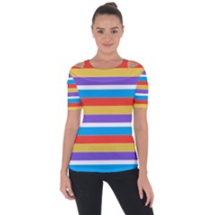 Stripes Pattern Design Lines Shoulder Cut Out Short Sleeve Top