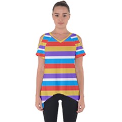 Stripes Pattern Design Lines Cut Out Side Drop T-shirt