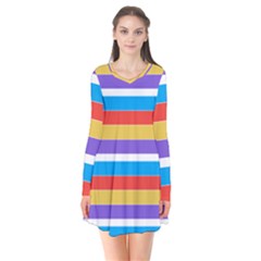 Stripes Pattern Design Lines Long Sleeve V-neck Flare Dress