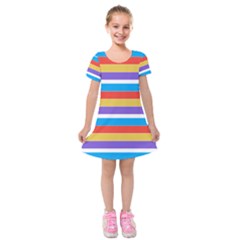 Stripes Pattern Design Lines Kids  Short Sleeve Velvet Dress