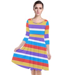 Stripes Pattern Design Lines Quarter Sleeve Waist Band Dress