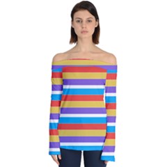 Stripes Pattern Design Lines Off Shoulder Long Sleeve Top