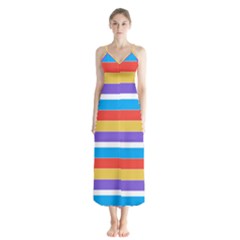 Stripes Pattern Design Lines Button Up Chiffon Maxi Dress