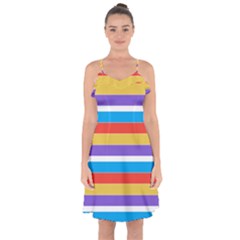 Stripes Pattern Design Lines Ruffle Detail Chiffon Dress by Maspions