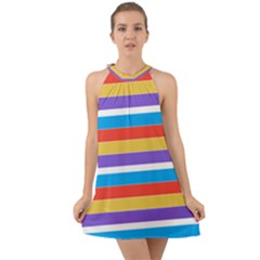 Stripes Pattern Design Lines Halter Tie Back Chiffon Dress