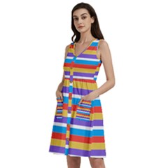 Stripes Pattern Design Lines Sleeveless Dress With Pocket by Maspions