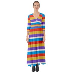 Stripes Pattern Design Lines Button Up Boho Maxi Dress