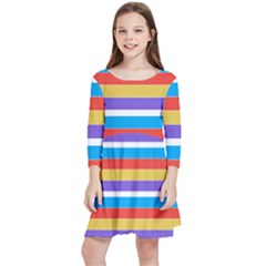 Stripes Pattern Design Lines Kids  Quarter Sleeve Skater Dress