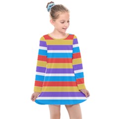 Stripes Pattern Design Lines Kids  Long Sleeve Dress