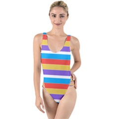 Stripes Pattern Design Lines High Leg Strappy Swimsuit