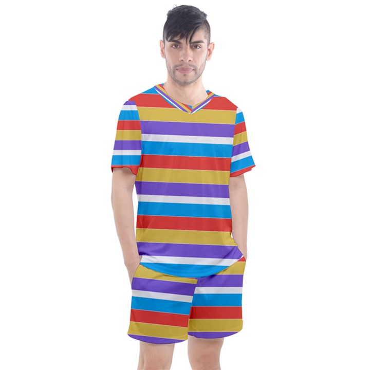 Stripes Pattern Design Lines Men s Mesh T-Shirt and Shorts Set