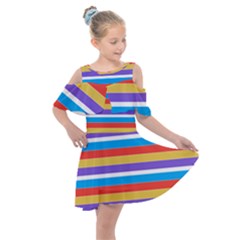 Stripes Pattern Design Lines Kids  Shoulder Cutout Chiffon Dress