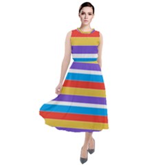 Stripes Pattern Design Lines Round Neck Boho Dress