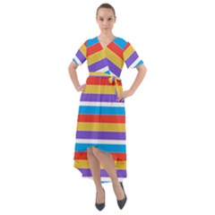 Stripes Pattern Design Lines Front Wrap High Low Dress