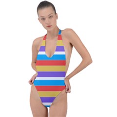 Stripes Pattern Design Lines Backless Halter One Piece Swimsuit by Maspions