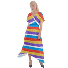 Stripes Pattern Design Lines Cross Front Sharkbite Hem Maxi Dress