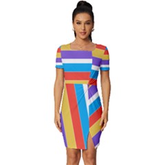 Stripes Pattern Design Lines Fitted Knot Split End Bodycon Dress