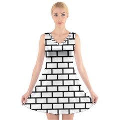 Bricks Wall Pattern Seamless V-neck Sleeveless Dress