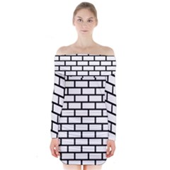 Bricks Wall Pattern Seamless Long Sleeve Off Shoulder Dress by Maspions