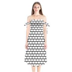 Bricks Wall Pattern Seamless Shoulder Tie Bardot Midi Dress