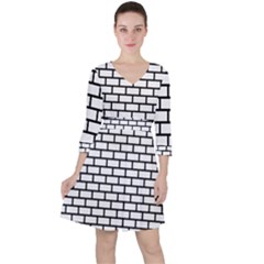 Bricks Wall Pattern Seamless Quarter Sleeve Ruffle Waist Dress