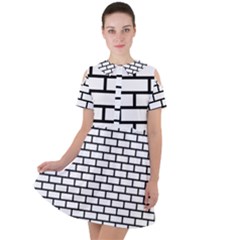 Bricks Wall Pattern Seamless Short Sleeve Shoulder Cut Out Dress  by Maspions