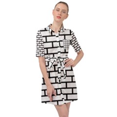 Bricks Wall Pattern Seamless Belted Shirt Dress