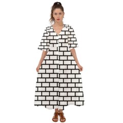 Bricks Wall Pattern Seamless Kimono Sleeve Boho Dress