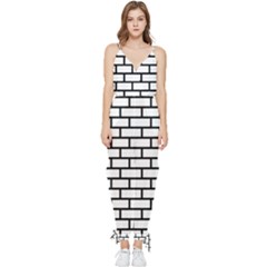 Bricks Wall Pattern Seamless Sleeveless Tie Ankle Chiffon Jumpsuit