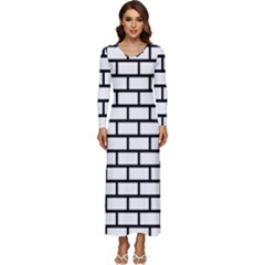 Bricks Wall Pattern Seamless Long Sleeve Longline Maxi Dress