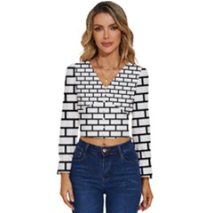 Bricks Wall Pattern Seamless Long Sleeve V-neck Top