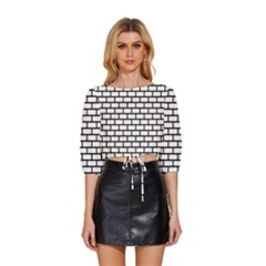 Bricks Wall Pattern Seamless Mid Sleeve Drawstring Hem Top by Maspions