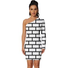 Bricks Wall Pattern Seamless Long Sleeve One Shoulder Mini Dress by Maspions