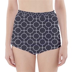 Geometric Pattern Design White High-waisted Bikini Bottoms