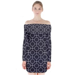 Geometric Pattern Design White Long Sleeve Off Shoulder Dress