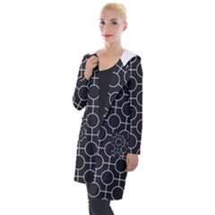 Geometric Pattern Design White Hooded Pocket Cardigan