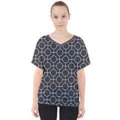 Geometric Pattern Design White V-neck Dolman Drape Top