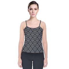 Geometric Pattern Design White Velvet Spaghetti Strap Top by Maspions