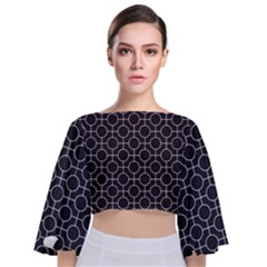 Geometric Pattern Design White Tie Back Butterfly Sleeve Chiffon Top