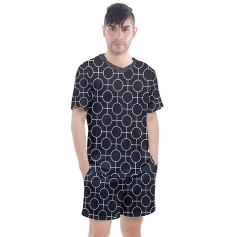 Geometric Pattern Design White Men s Mesh T-shirt And Shorts Set by Maspions