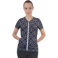 Geometric Pattern Design White Short Sleeve Zip Up Jacket